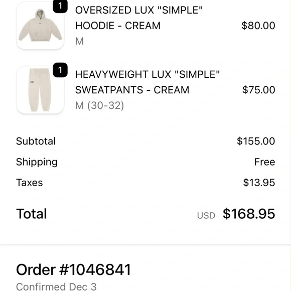 NWT Kill Crew Cream Hoodie and Joggers Set Medium